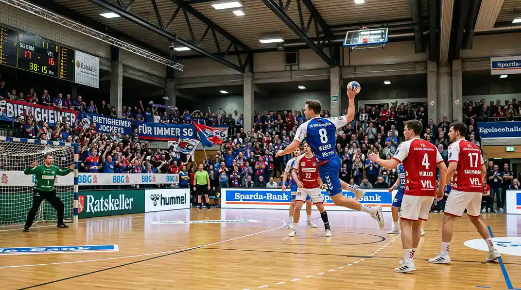 Handball-Spiel in einer kleineren Arena der 2. Bundesliga