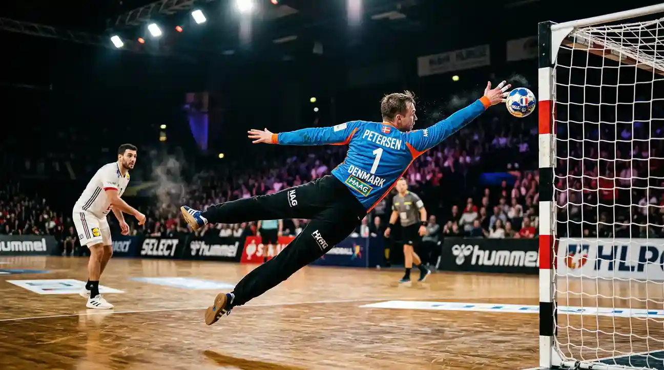 Handball-Torhüter pariert einen Wurf in einer Bundesliga-Partie