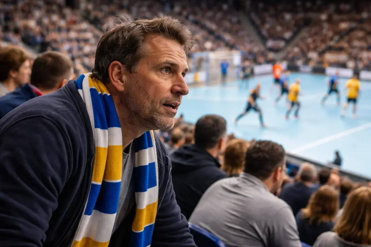 Fan schaut ein Handball-Bundesliga-Spiel in der Halle